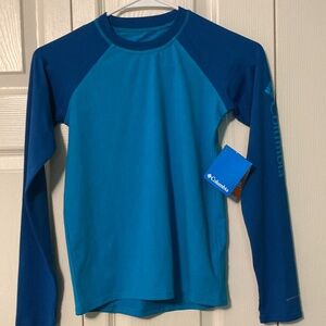 Columbia NWT Kids Size Medium (10-12) Blue Rashguard Swim Shirt Long Sleeve